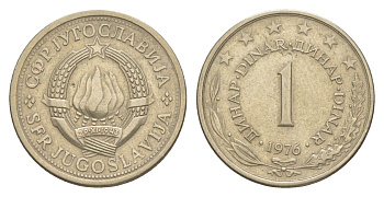 Югославия 1 динар 1976 KM 59 медь цинк никель 214-138