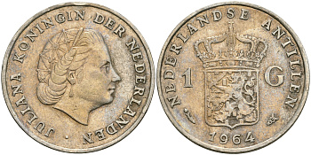 Нидерландские Антилы 1 гульден 1964 Юлиана (1948-1980) KM 2 серебро 08-433