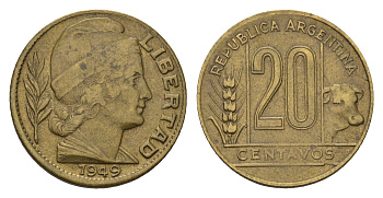 Аргентина 20 сентаво 1949 KM 42 алюминиевая бронза 4687-956