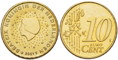Нидерланды 10 евроцентов 2001 Беатрикс (1980-2013) KM 237 нордик 83-1416
