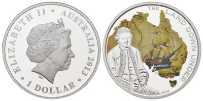 Австралия 1 доллар 2013 Земля под ногами - Капитан Джеймс Кук KM 1941 серебро PROOF 11-154-15