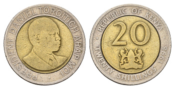 Кения 20 шиллингов 1998 Дэниэл арап Мои KM 32 биметалл 3459-1115