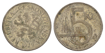 Чехословакия 5 крон 1929 KM 11 серебро 4616-131
