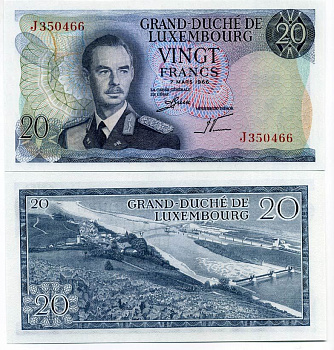 Люксембург 20 франков 1966 7 марта 1966, герцог Жан Pick 54 а бумага UNC (пресс) 450-57-2