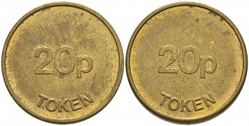 АНГЛИЯ 20 ПЕНСОВ ND TOKEN, ЖЕТОН ИГРОВОЙ желтый металл 4544-956