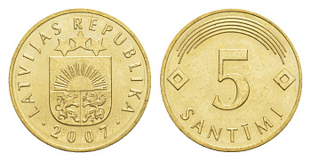 Латвия 5 сантимов 2007 KM 16 никель латунь UNC 29-355