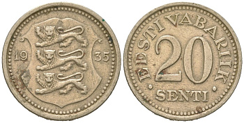 Эстония 20 центов 1935 Республика (1918-1941) KM 17 никель бронза 4615-1116