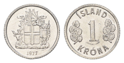 Исландия 1 крона 1977 KM 23 алюминий UNC 4687-817