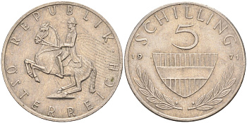 Австрия 5 шиллингов 1971 KM 2889a медно-никель 4116-947