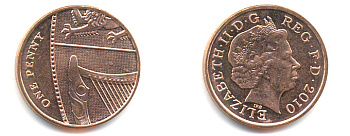 Великобритания 1 пенни 2010 Елизавета II (1952-2022) KM 1107, Spink B6 сталь плакированная медью 177-1224