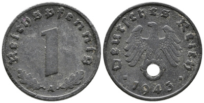 ГЕРМАНИЯ 1 РЕЙХСПФЕННИГ 1943 A KM 97, J. 369 цинк 39-1222