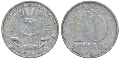 ГДР 10 пфеннигов 1971 А KM 10 алюминий 62-835