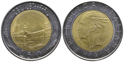 Италия 500 лир 1985 R KM 111 биметалл 259-746