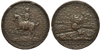 ГЕРМАНИЯ МЕДАЛЬ 1757 РУССКО-ПРУССКАЯ ВОЙНА, СРАЖЕНИЕ ПРИ РОСБАХЕ, 5 НОЯБРЯ 1757, ДИАМЕТР 48 ММ. ВЕС 32,3 ГР. бронза 1093-2-41