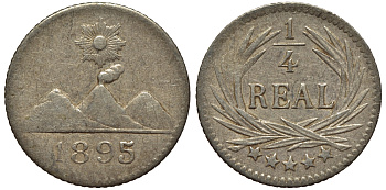 Гватемала 1/4 реала 1895 5 звезд, Испанское правление KM 162 серебро 4549-569