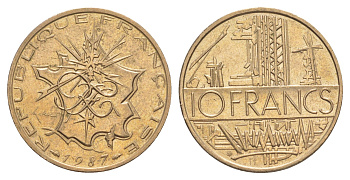 Франция 10 франков 1987 KM 940 медь алюминий никель UNC 4637-314