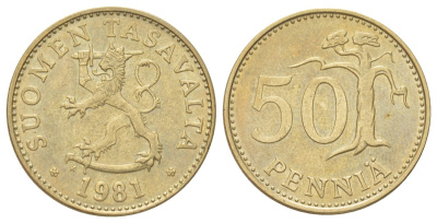 Финляндия 50 пенни 1981 KM 48 алюминиевая бронза aUNC 4628-1046
