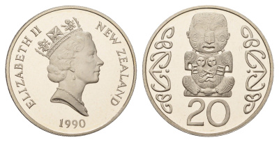 Новая Зеландия 20 центов 1990 Елизавета II (1952-2022), идол Пукаки KM 81 медно-никель PROOF 3711-115