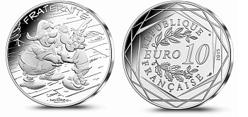 Франция 10 евро 2015 серия Астерикс и свобода, Астерикс и швейцарец, в оригинальном буклете KM NEW серебро UNC 1-4-3-14