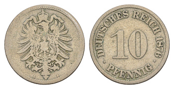 Германия 10 пфеннигов 1876 A, Вильгельм I (1871-1888) KM 4, J. 4 медно-никель 4640-216