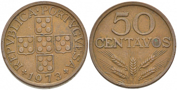 Португалия 50 сентаво 1973 KM 596 бронза 3718-443