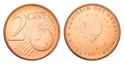 Нидерланды 2 евроцента 2001 Беатрикс (1980-2013), из ролла KM 235 сталь плакированная медью  UNC  M65-04