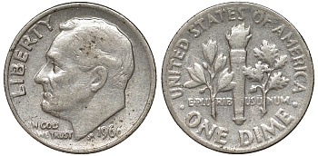 США 10 центов = 1 дайм 1966 Рузвельт KM 195a медь плакированная медно-никелем 4174-127