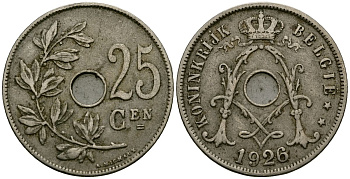 Бельгия 25 сантимов 1926 BELGIE KM 69 медно-никель 4172-122