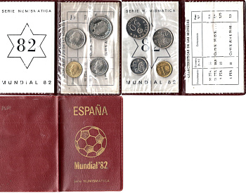 Испания официальный набор из 4 монет (1, 5, 25 и 50 песет) 1980 (1982) чемпионат мира по футболу в Испании 1982 года KM MS11a (816, 817, 818 и 819) UNC 8-2-05-39