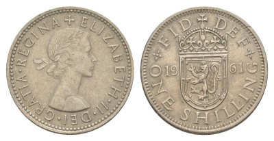 Великобритания 1 шиллинг 1961 Елизавета II (1952-2022), Шотландский герб KM 905, Spink 4148 медно-никель UNC 4631-1253