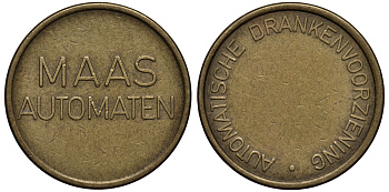 НИДЕРЛАНДЫ КОФЕЙНЫЙ ЖЕТОН ND MAAS AUTOMATEN, AUTOMATISCHE DRANKENVOORZIENING жёлтый металл 4182-114
