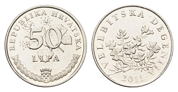 Хорватия 50 лип 2011 нечетный год KM 8 сталь плакированная никелем UNC 4659-728