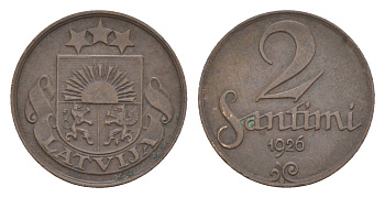 Латвия 2 сантима 1926 KM 2 бронза 4658-1146