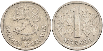 Финляндия 1 марка 1980 KM 49а медно-никель 4586-653