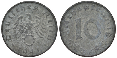Германия 10 рейхспфеннигов 1941 D KM 101, J. 371 цинк 4121-1031