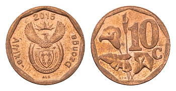 ЮАР 10 центов 2015 герб, цветок алоэ сталь плакированная бронзой UNC 4687-531