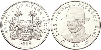 Сьерра-Леоне 1 доллар 2009 Майкл Джексон KM 358 медно-никель BU 4368-1222