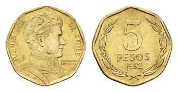 Чили 5 песо 1992 KM 232 алюминиевая бронза UNC 4685-638