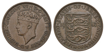 Джерси 1/12 шиллинга 1947 Георг VI (1936-1952) KM 18 бронза 4593-531