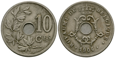 Бельгия 10 сантимов 1904 Belgique KM 52 медно-никель 4172-746