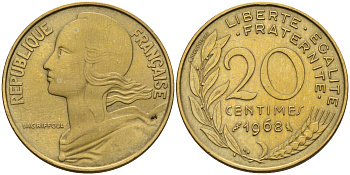 Франция 20 сантимов 1968  KM 930 медь алюминий никель    4595-1112