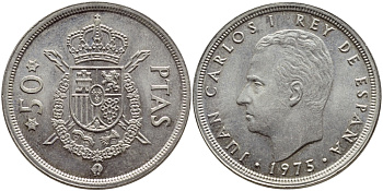 Испания 50 песет 1975 (78) Хуан Карлос I (1975-2014) KM 809 медно-никель 4389-1142