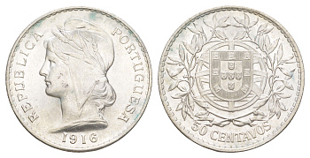 Португалия 50 сентаво 1916 KM 561 серебро UNC 4127-841