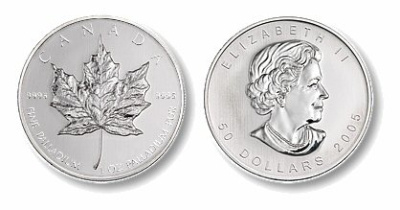 Канада 50 долларов 2005 кленовый лист, запайка палладий UNC 10-005-04