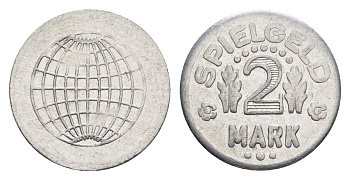 Германия игровой жетон в 2 марки ND разновидность - Глобус, вес 0,8 гр, диаметр 20 мм алюминий UNC 4392-159