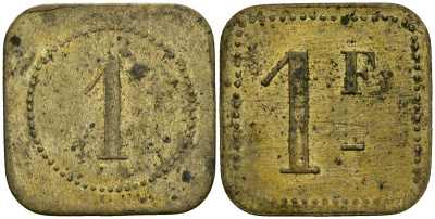 Франция 1 франк XIX-XX век ресторанный жетон латунь 4166-911