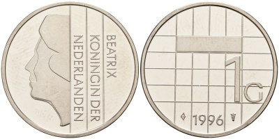 Нидерланды 1 гульден 1996 Беатрикс (1980-2013) KM 205 никель UNC 4116-142