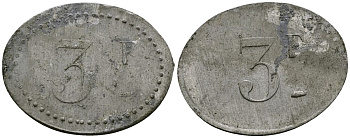 Франция 3 франка ресторанный жетон латунь 4175-935