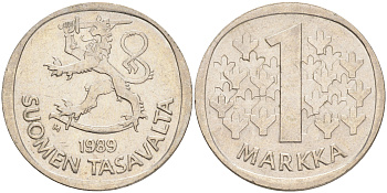 ФИНЛЯНДИЯ 1 МАРКА 1989 M KM 49а медно-никель 4556-825