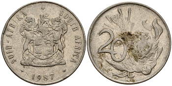 ЮАР 20 центов 1987 KM 86 никель 4156-936